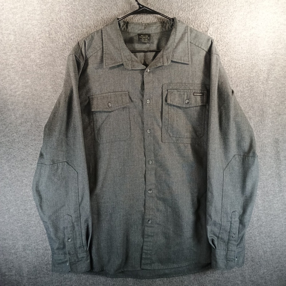 Oakley Beatbox Woven Shirt Mens XL Gray Pockets Button Up Logo‎ Flawless